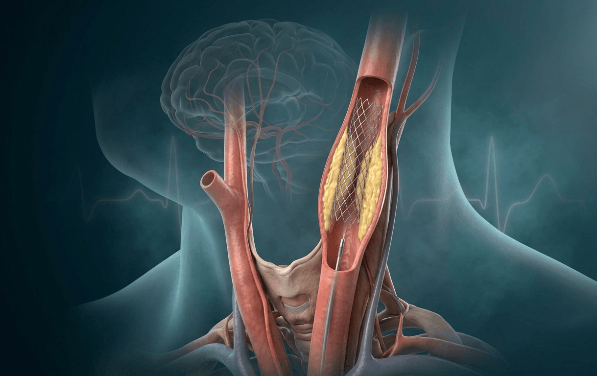 Carotid artery stent placed to treat neck-artery narrowing and reduce stroke risk