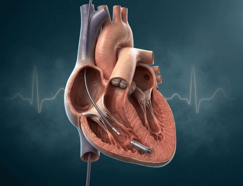 Leadless pacemaker capsule implanted in the right ventricle of the heart